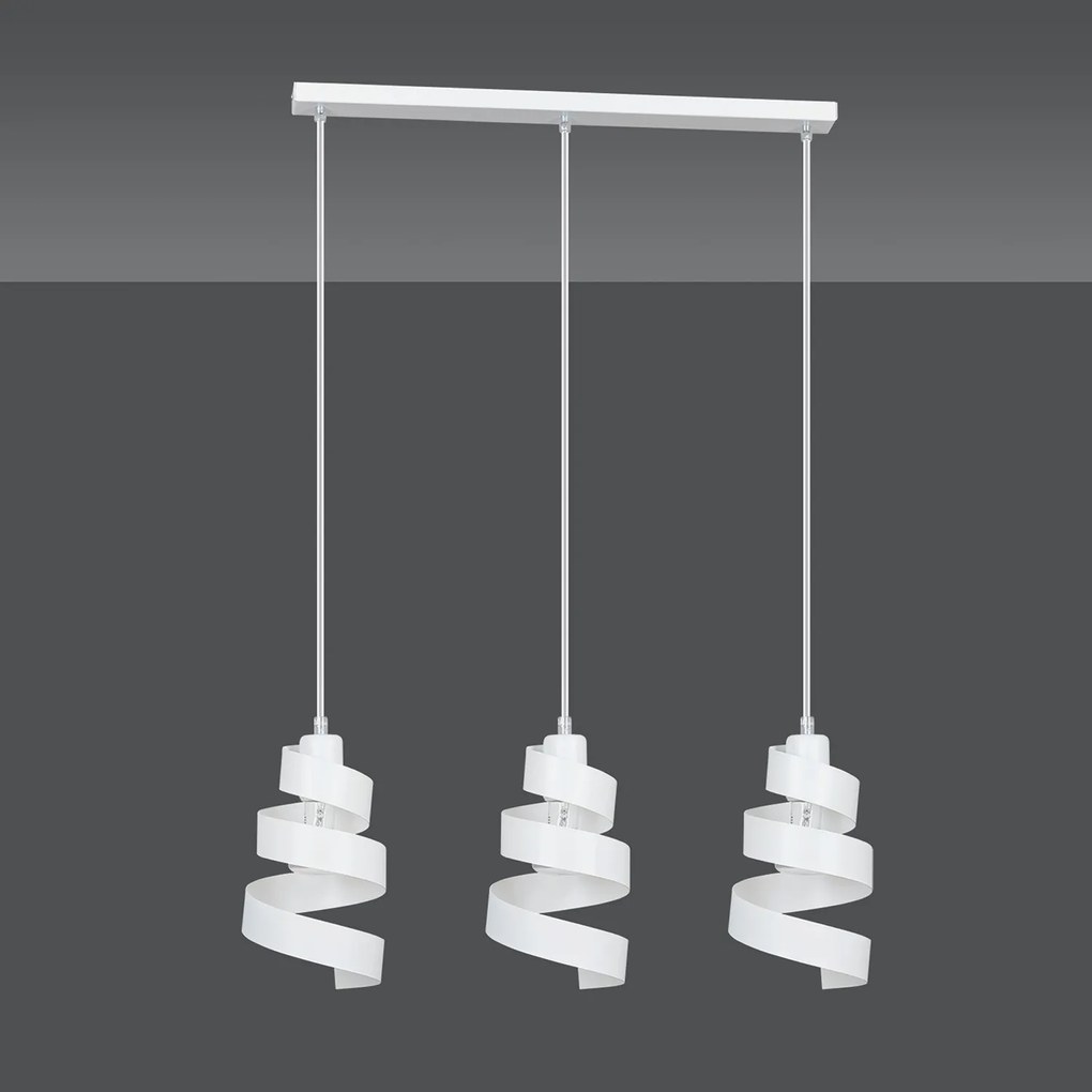 Lampadario Moderno 3 Luci Tristano In Acciaio Bianco Con Fasce A Spirale