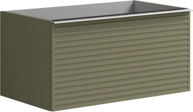 Mobile da bagno sospeso sotto lavabo L 80 x H 40 x P 45.5 cm verde laccato opaco, 2 cassetti Pixel stripes