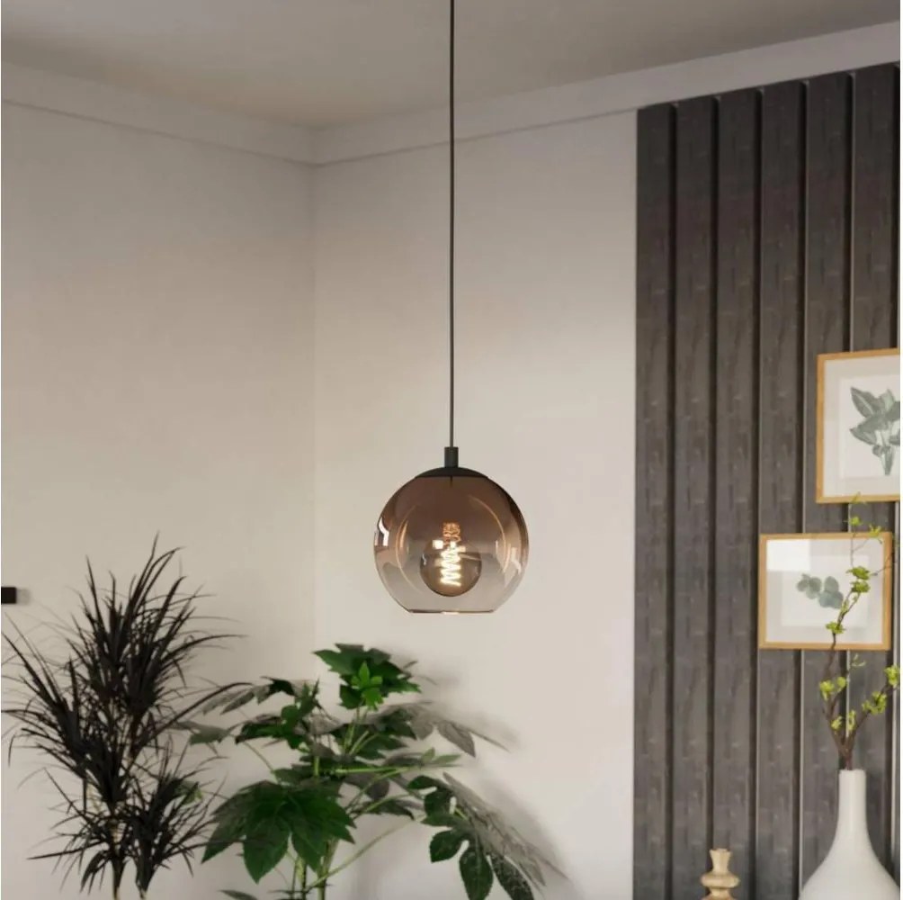 Eglo 901923 - Lampadario a sospensione con cavo ARISCANI 1xE27/60W/230V nero/beige/fumé