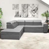 Divano letto estraibile tessuto bicolore grigio e grigio chiaro con penisola reversibile Kutri Luna24 e Luna16 280x230x85h