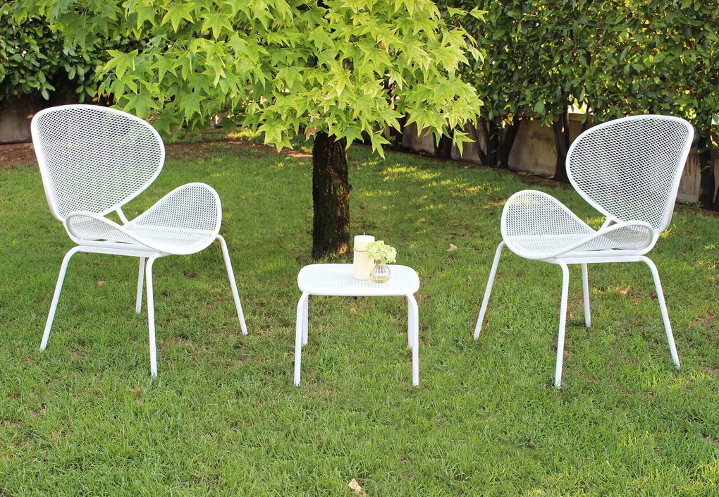 MIDDLE - set tavolo in metallo cm 41 x 41 x 43,5 h con 2 poltrone Herman