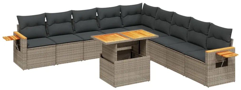 Set divani da giardino 11 pz con cuscini in polyrattan grigio