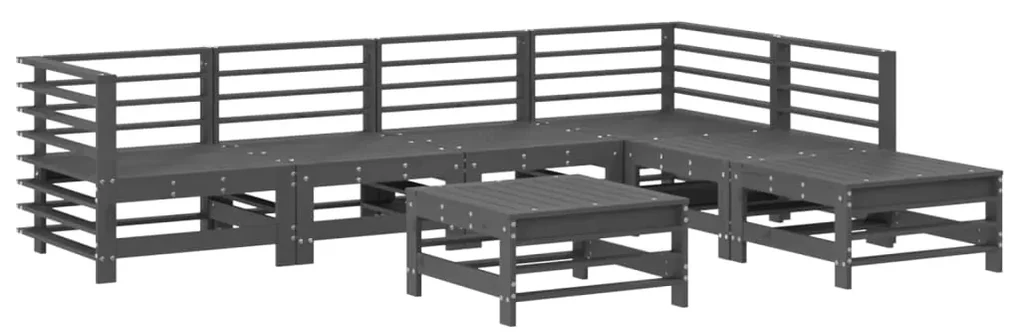 Set salotto da giardino 7 pz grigio in legno massello di pino