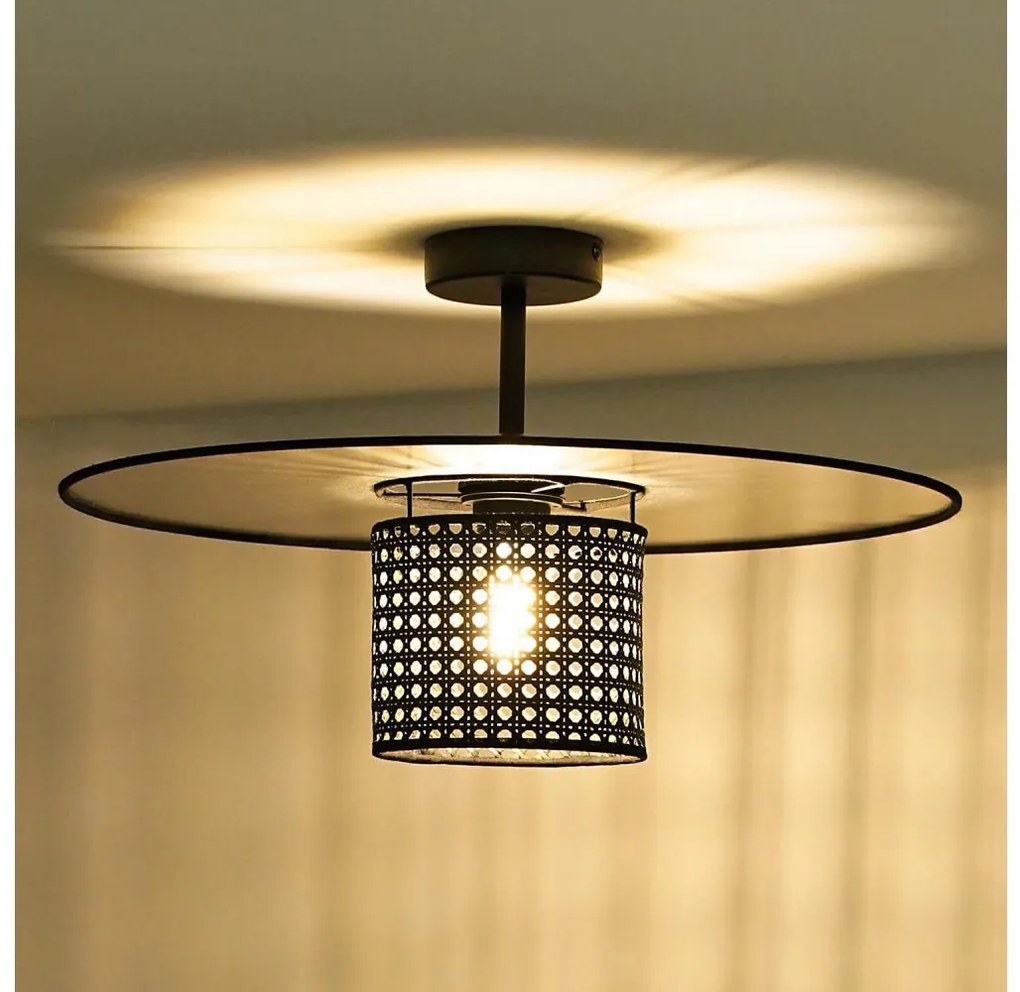 Duolla - Lampadario a plafone TOKYO RATTAN 1xE27/15W/230V diametro 50 cm nero/argento