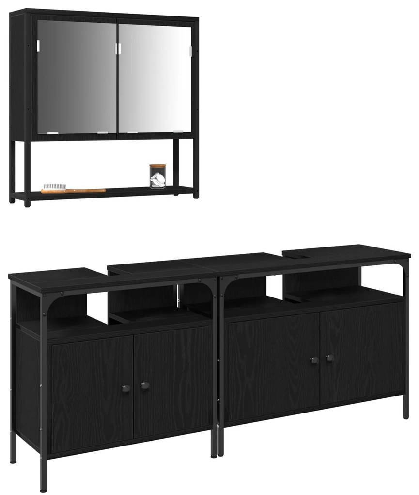 Set di mobili da bagno 3 pezzi rovere nero legno ingegnerizzato