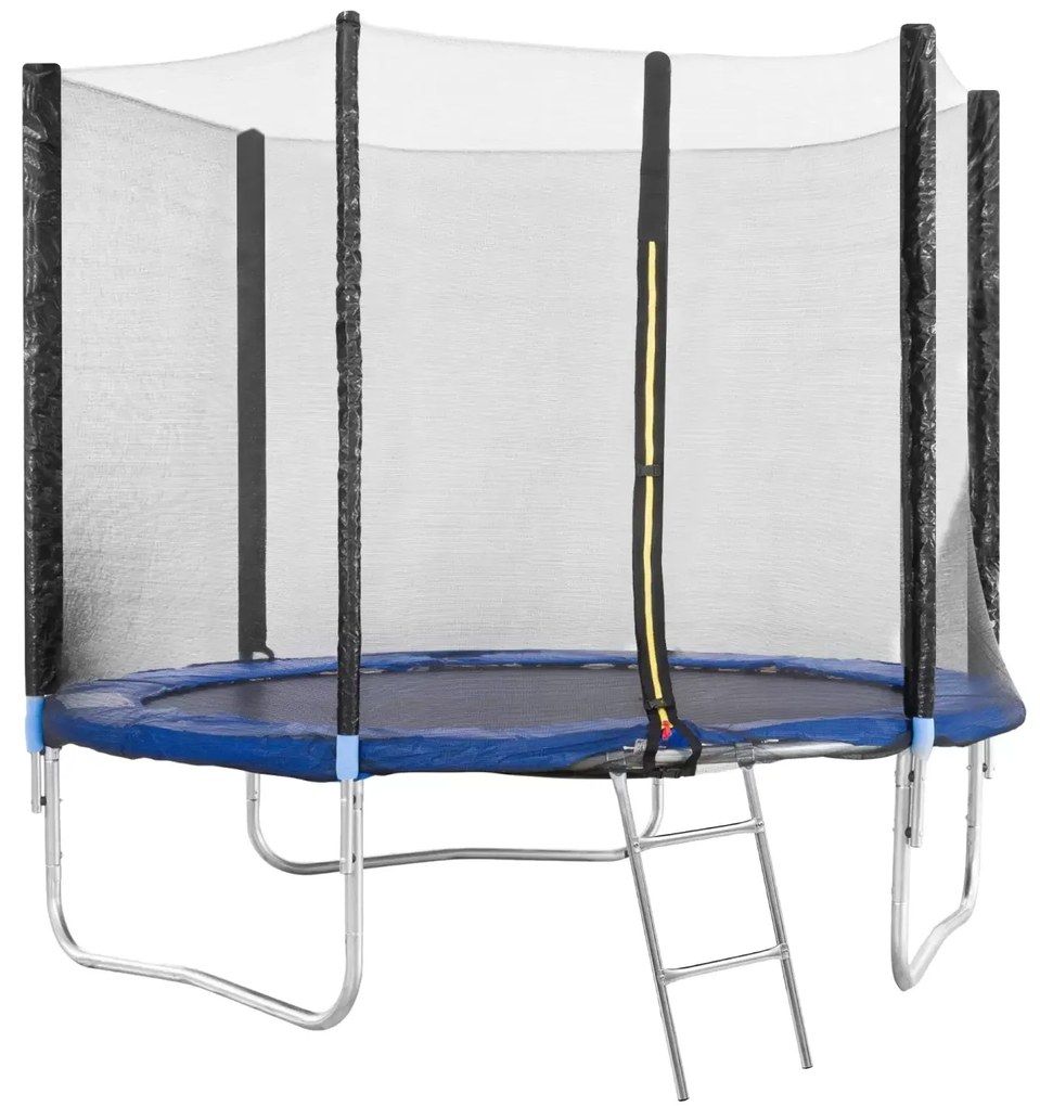 Trampolino Tappeto Jumper Elastico con Rete di Sicurezza, 6 Pali Imbottiti, Scaletta e Rivestimento sui Bordi, Ideale per Giardino, Diametro 305 cm (Colore Blue E Nero)