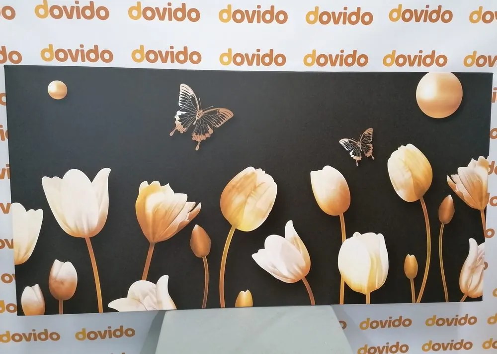 Quadro su tela – Tulipani con motivo dorato