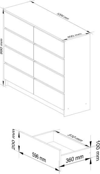 Cassettiera Credenza 120x40x100 Cm 8 Cassetti Artika Bianco Opaco
