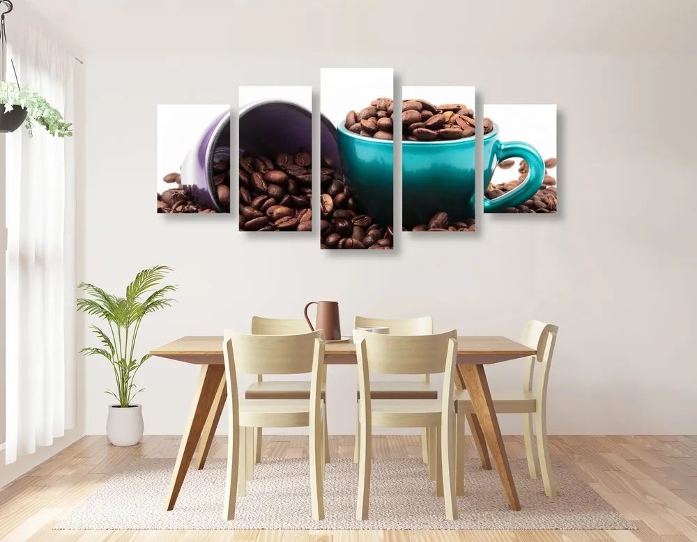 Quadri 5 pezzi – Tazze con chicchi di caffè