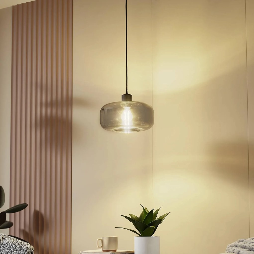 Lindby lampada a sospensione Hildur, 1 anta, Ø28,5cm, grigio fumo, vetro