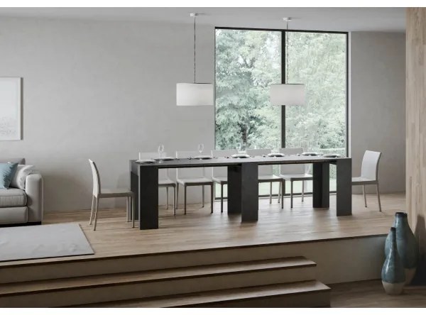 Consolle allungabile a 299 cm Allin Antracite spatolato 78x47 cm con allunghe Interne