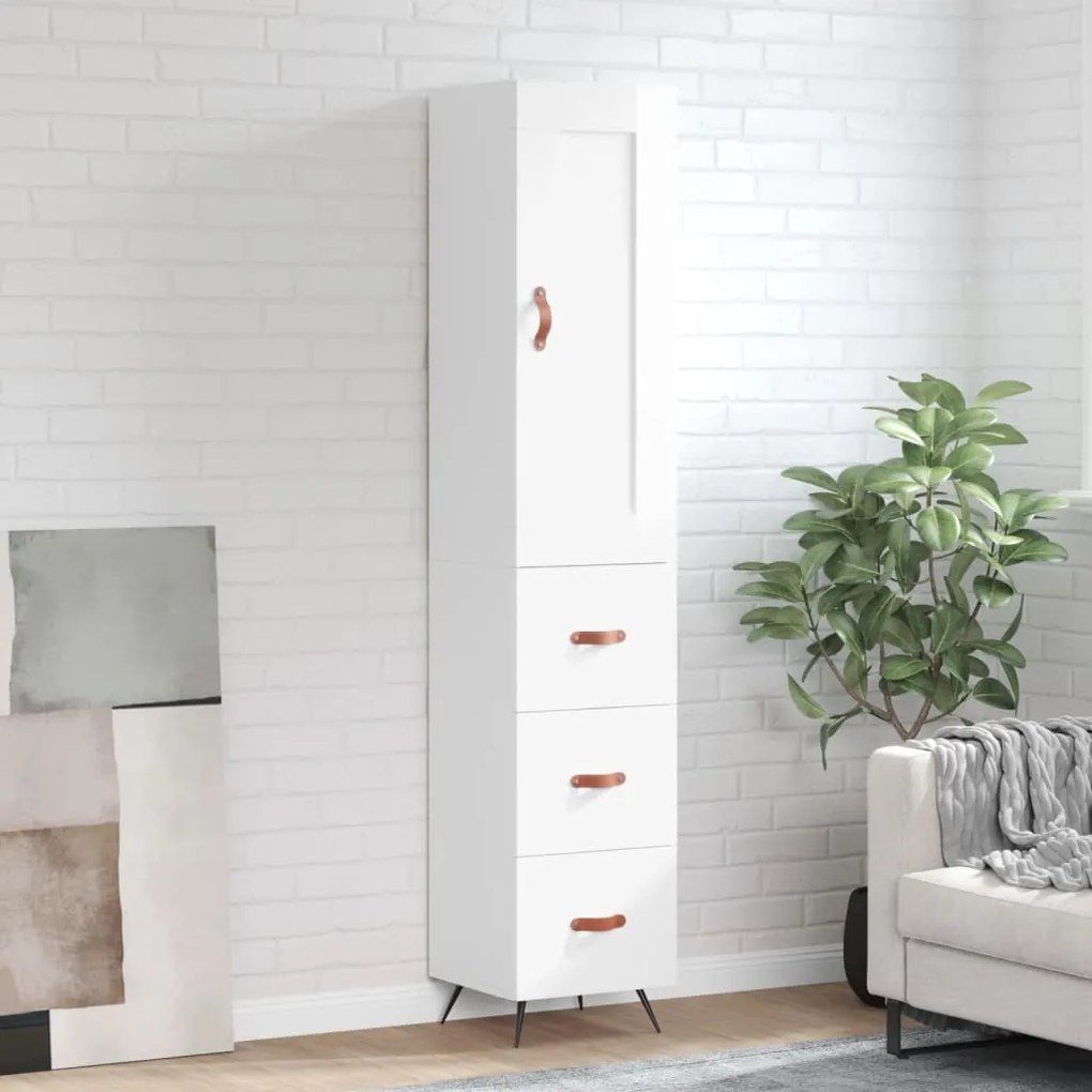 Credenza 34,5x34x180 Cm İn Legno Multistrato Bianco Lucido /