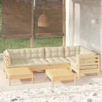 Set Divani da Giardino 7 pz con Cuscini Crema in Massello di Pino cod mxl 39722