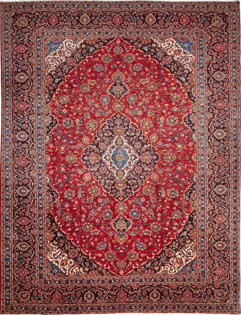Kashan Tappeto 300 x 390 Rosso (Iran) Annodato A Mano