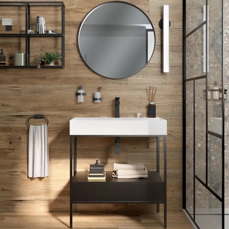 Rubinetto per lavabo a canna media Studio nero opaco SENSEA H 16 cm