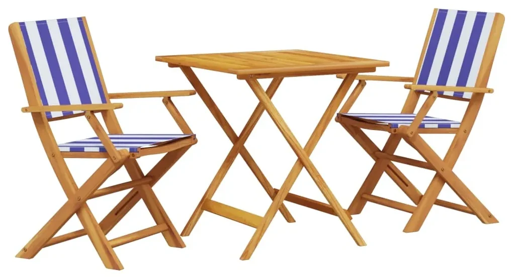 Set da bistrot 3pz blu e bianco in tessuto e legno massello