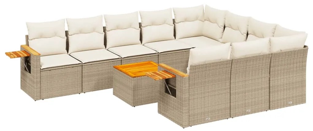 Set divani da giardino 11 pz con cuscini beige in polyrattan