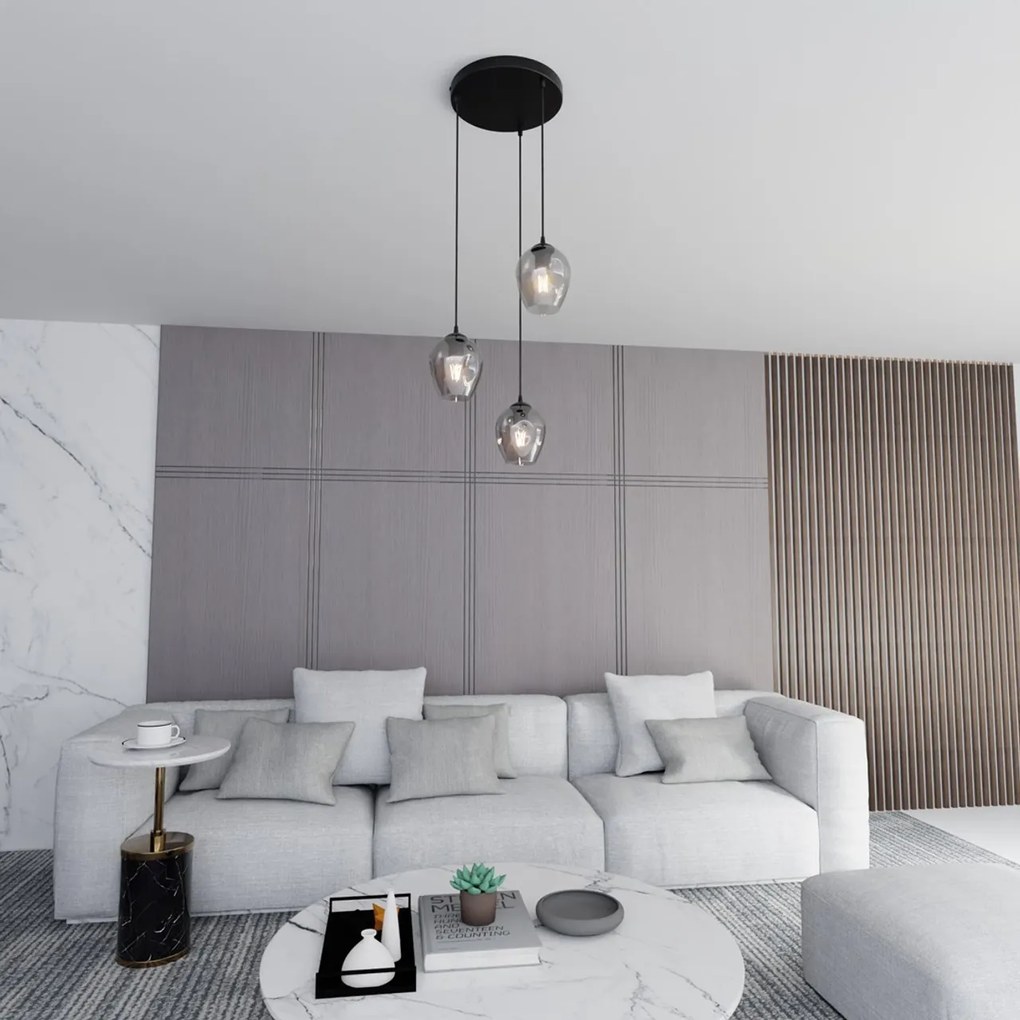 Lampadario a Sospensione in Acciaio e Vetro ISTAR 3 BL PREMIUM 3xE27