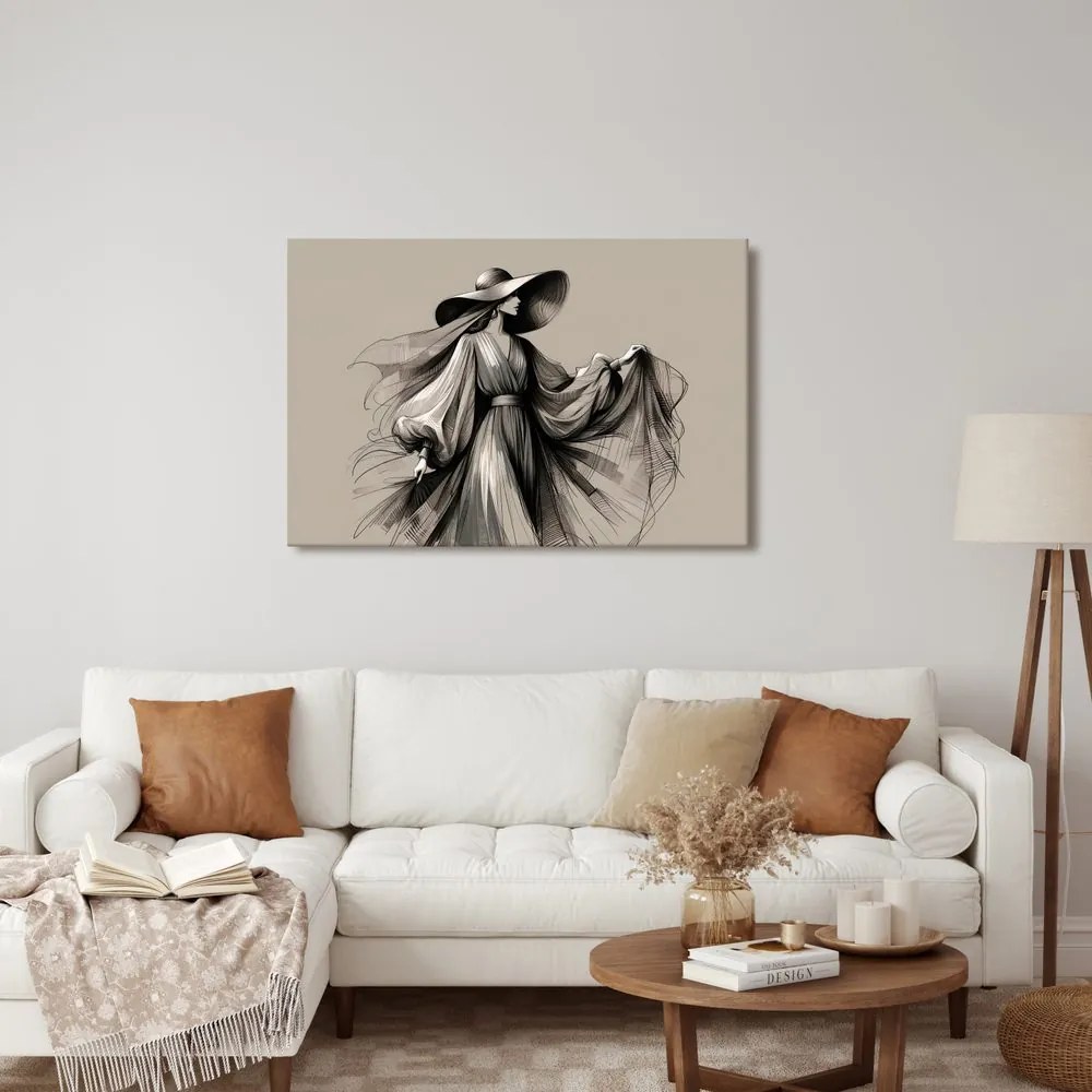 Quadro su tela – Donna con vestito e cappello