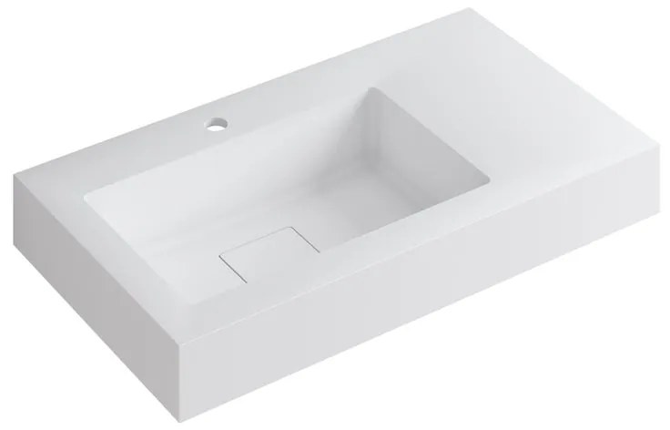 Lavabo integrale rettangolare vasca a sinistra L 80.5 x H 15 x P 46 cm in resina bianco lucido