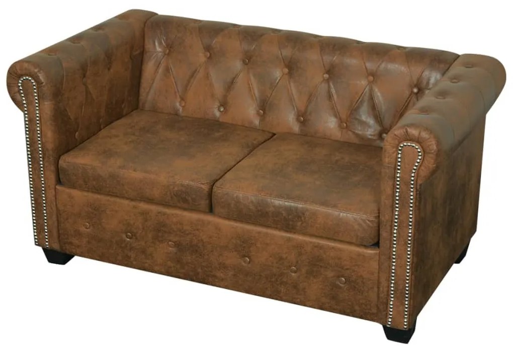 Set divani chesterfield a 2 posti e a 3 posti marrone