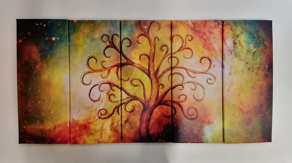 Quadri 5 pezzi – Albero della vita con astrazione dell'universo