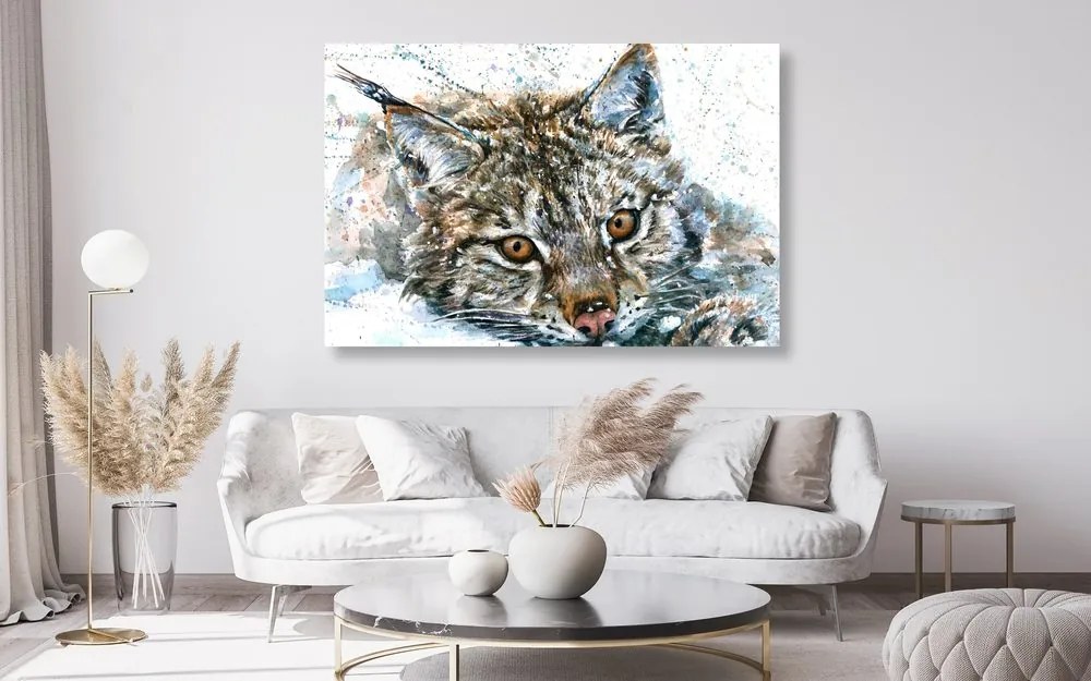 Stampa su tela – Lince in versione acquerello