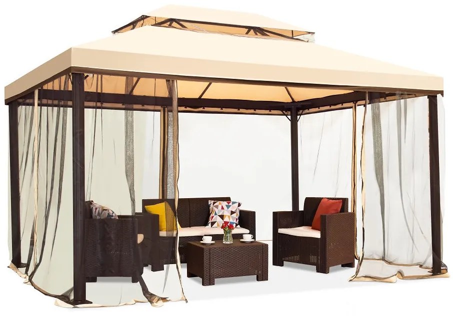 Padiglione da giardino crema con zanzariera Valencia 3x6 m Garden Point