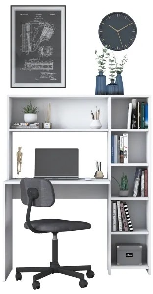 Tavolo da lavoro con mensola RANI 113,2x141,8 cm bianco