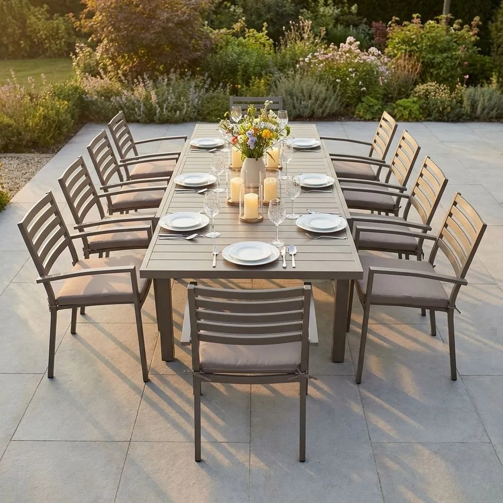 DEXTER - set tavolo in alluminio cm 200/300 x 100 x 74 h con 10 poltrone Dexter