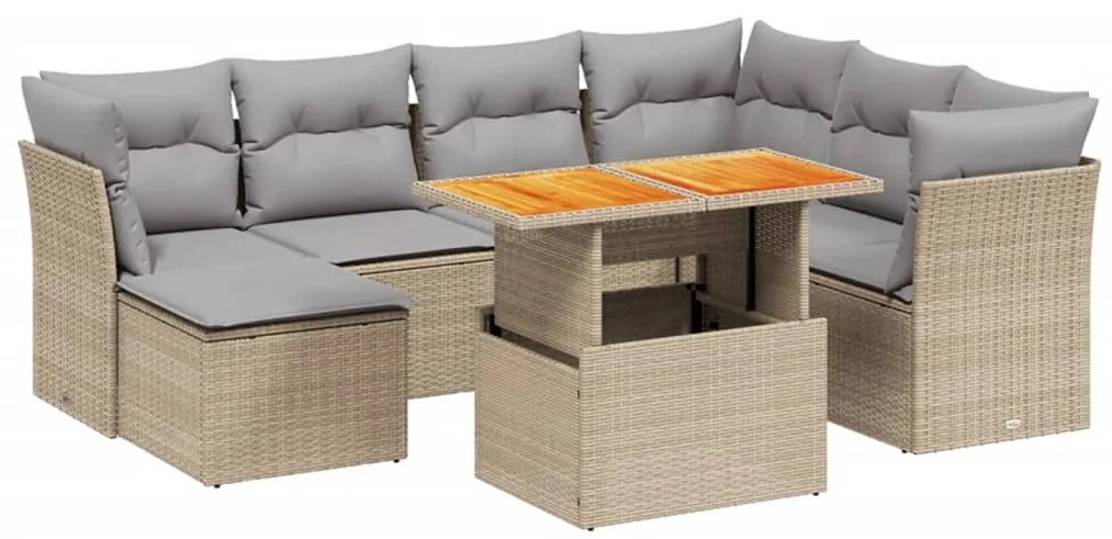 Set divano da giardino 8 pz con cuscini beige in polyrattan