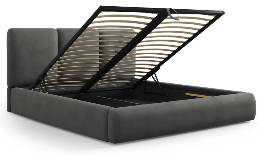 Letto matrimoniale imbottito grigio con contenitore con griglia 160x200 cm Brody - Mazzini Beds