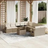 Set Divani da Giardino 11 pz con Cuscini Beige in Polyrattan 3268168