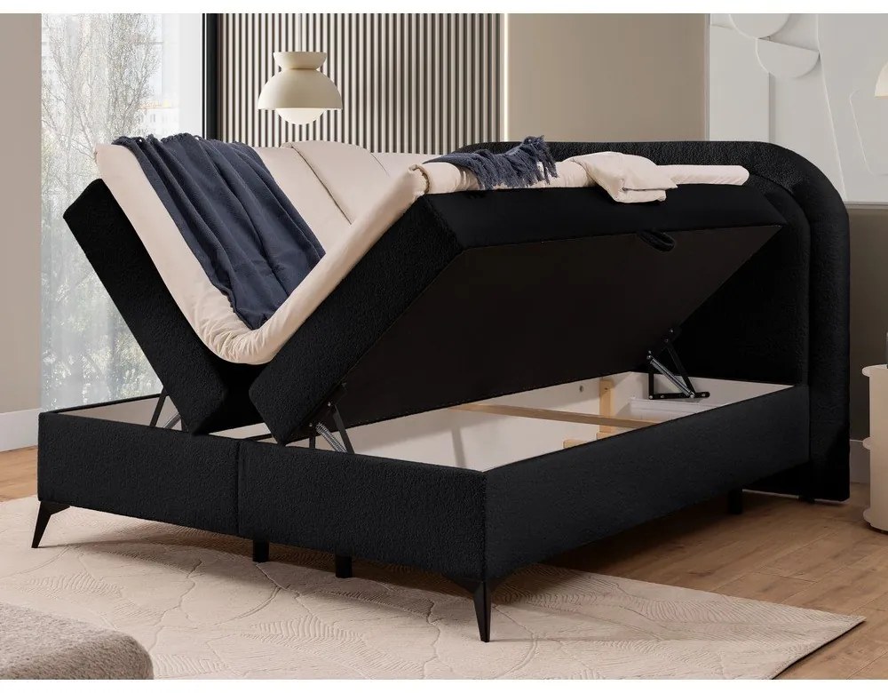 Letto boxspring nero con contenitore 200x200 cm Ornes – Ropez