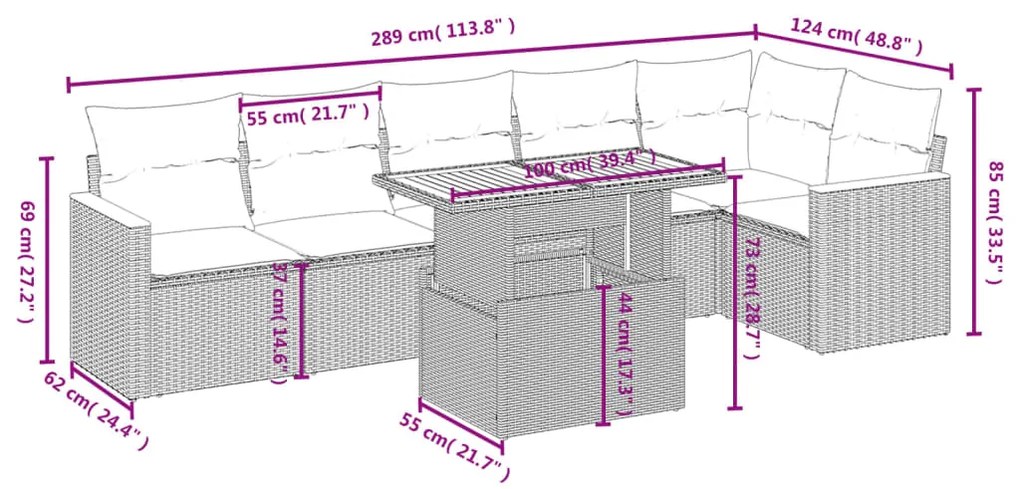 Set divani da giardino con cuscini 7pz nero polyrattan