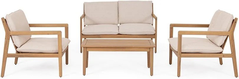 Set di mobili da giardino di colore naturale in acacia massiccia per 4 persone Danubio – Bizzotto