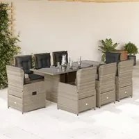 Set Pranzo da Giardino 9pz con Cuscini Grigio Chiaro Polyrattan 3262796