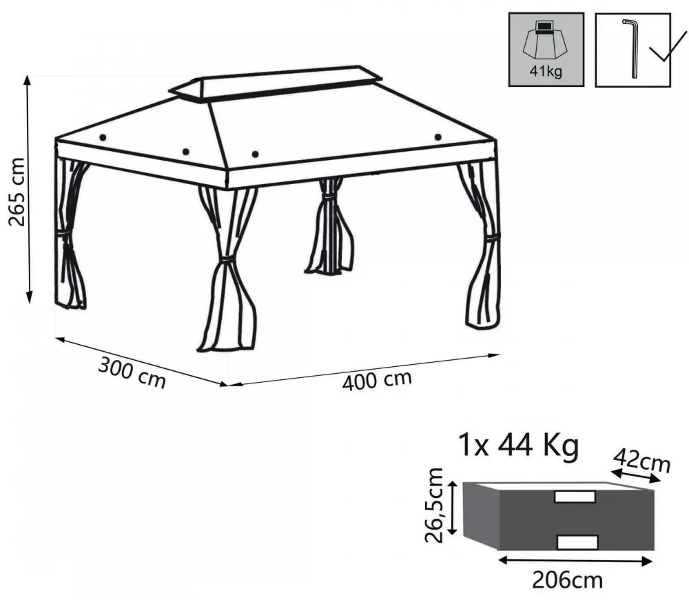 Gazebo in metallo 3x4 avorio e ecrù con tele zanzariere