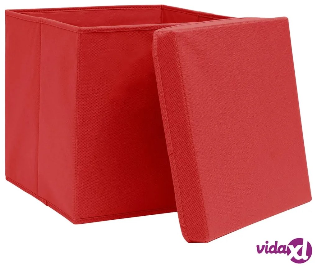 vidaXL Contenitori con Coperchi 4 pz 28x28x28 cm Rosso