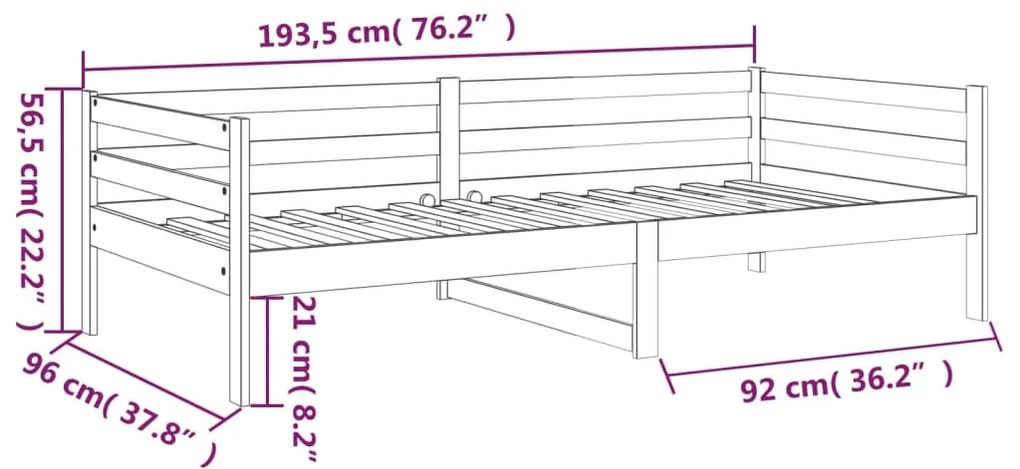 Dormeuse Miele 90x190 cm in Legno Massello di Pino