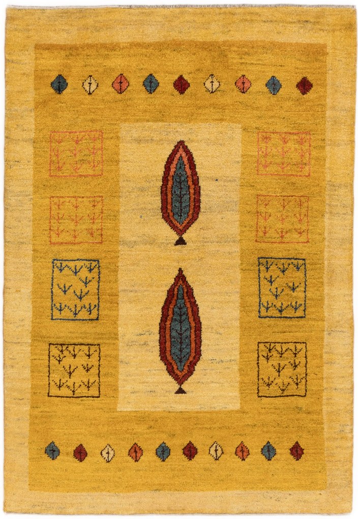 Gabbeh Tappeto 120x170 Giallo (Iran) Annodato A Mano