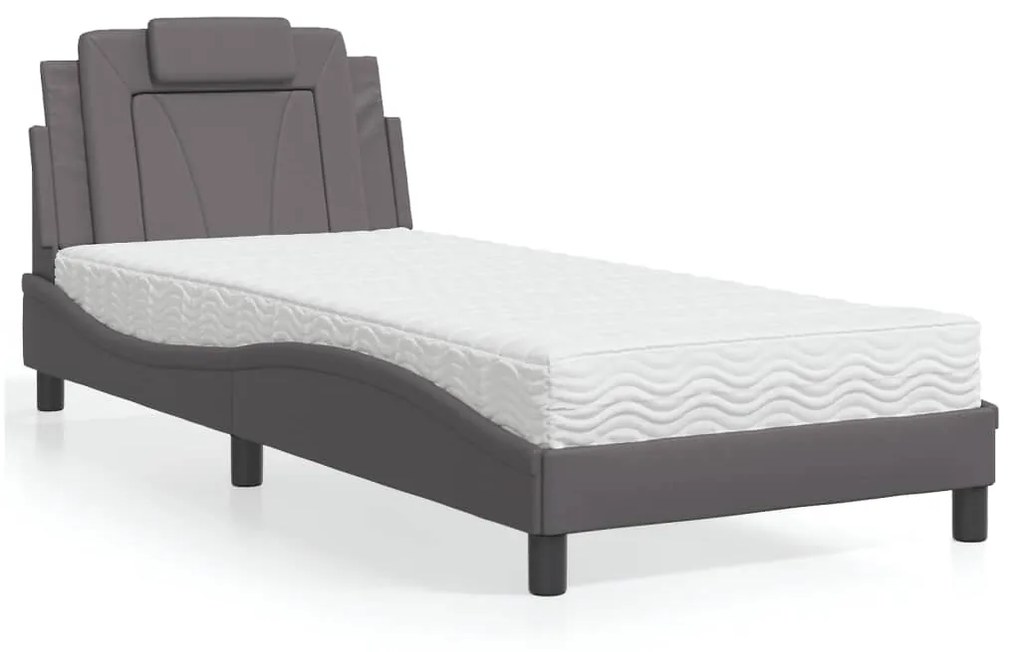 Letto Con Materasso Grigio 90x190 Cm İn Similpelle /