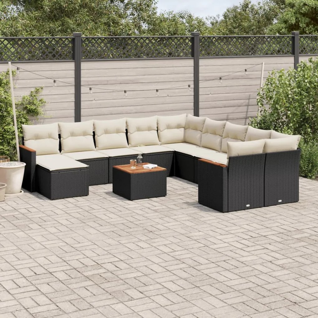 Set divani da giardino 12 pz con cuscini nero in polyrattan