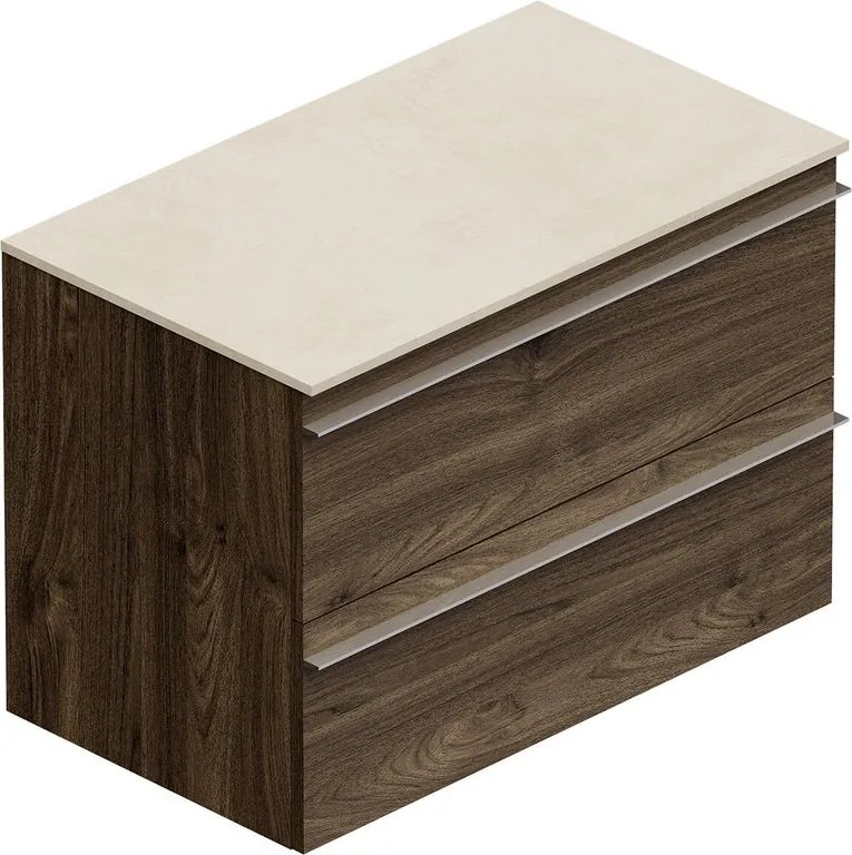 Mobile Linea L80 H55 P45 in laminato rovere cotto 2 cassetti a chiusura ammortizzata con top gres bianco Creta