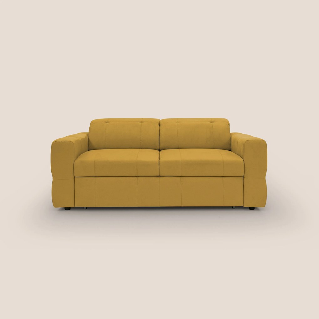 Kronos Divano con pouf estraibile poggiapiedi e poggiatesta reclinabili in morbida microfibra impermeabile T11 giallo