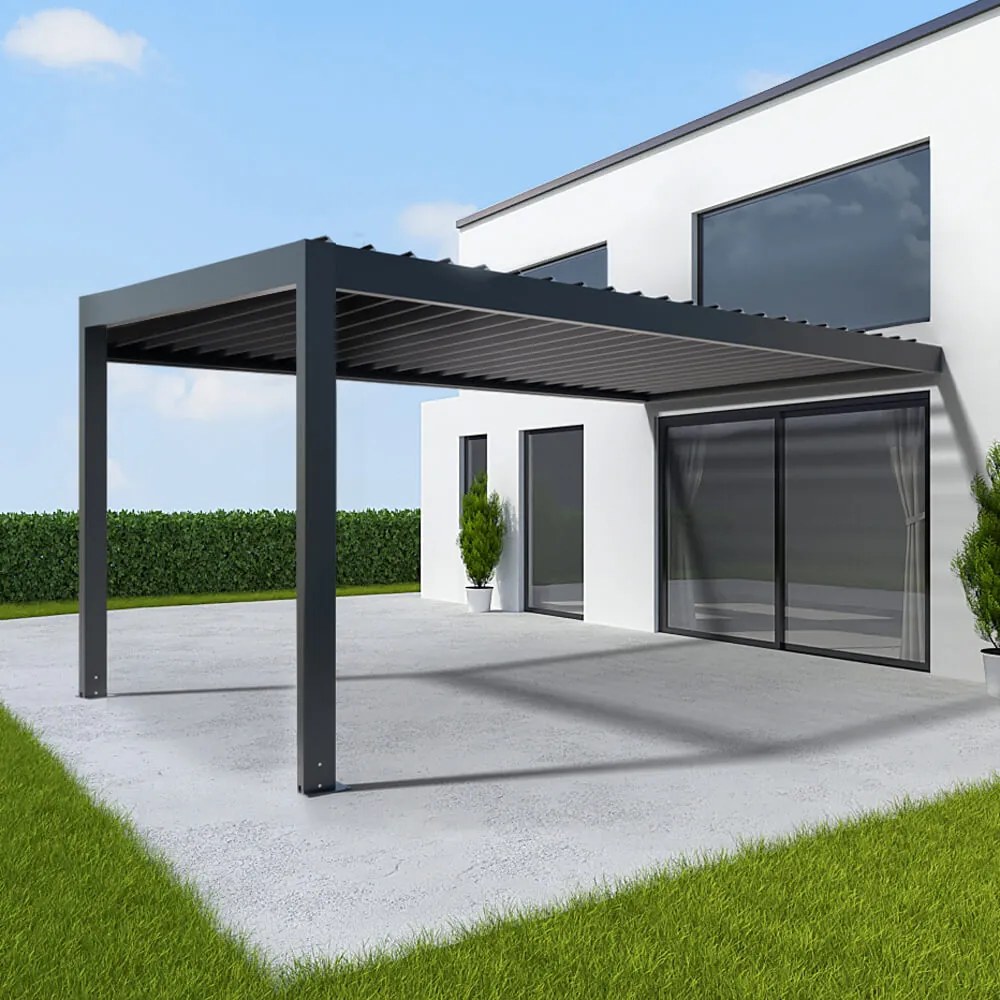 Pergola 4x6 m, motore elettrico, pergola bioclimatica addossata, grigio antracite RAL 7016, alluminio, 4000x6000 mm