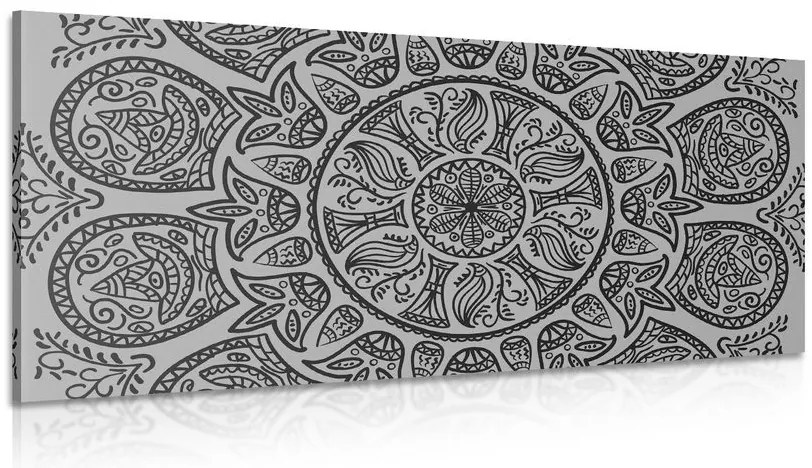 Quadro su tela – Mandala con motivo naturale astratto in bianco e nero