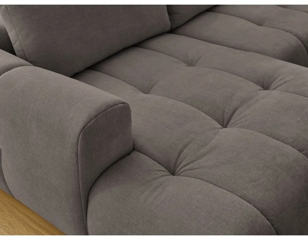 Divano angolare grigio tortora allungabile e con contenitore (penisola a destra/a U) con rivestimento in ciniglia Fuji – Bobochic Paris