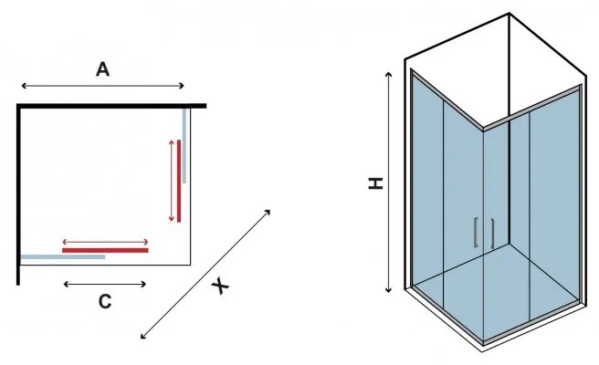 Kamalu - box doccia angolare 90x80 cm cristallo opaco kf1000