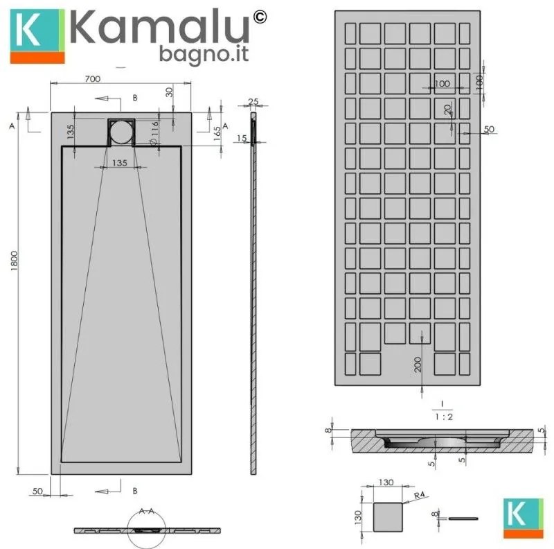 Kamalu - piatto doccia in resina 70x180 effetto pietra | kr1000